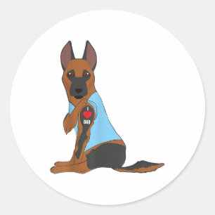 Adesivo Eu Adoro Pai - Cachorro Coração Tatuagem Belga Mal