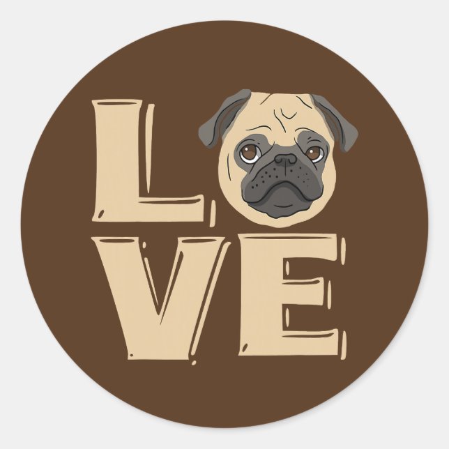 Adesivo Eu Adoro Pug Engraçado (Frente)