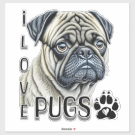 Adesivo Eu Adoro Pugs | Proprietários De Cachorros Cortos