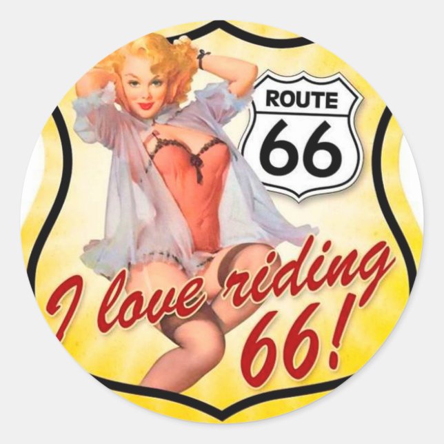 Adesivo Eu Adoro Ridding Route 66 Pin Up Girl (Frente)