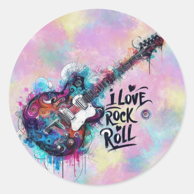 Adesivo Eu Adoro Rock N Roll Música Elétrica Arte Azul (Frente)