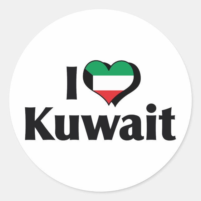 Adesivo Eu Amo a Bandeira do Kuwait (Frente)