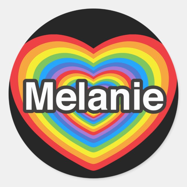 Adesivo Eu amo a Melanie. Eu te amo Melanie. Coração (Frente)