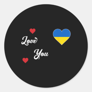 Adesivo Eu Amo a Ucrânia Com a Bandeira da Ucrânia Num Cor