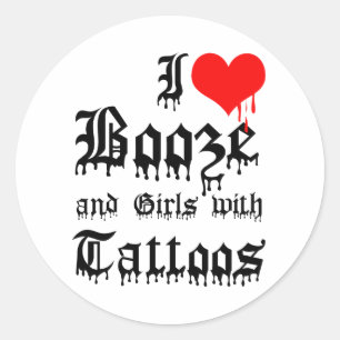 Adesivo Eu Amo Bebidas e Garotas com Tatuagens