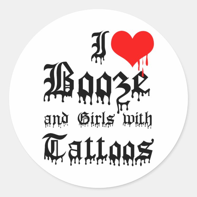 Adesivo Eu Amo Bebidas e Garotas com Tatuagens (Frente)