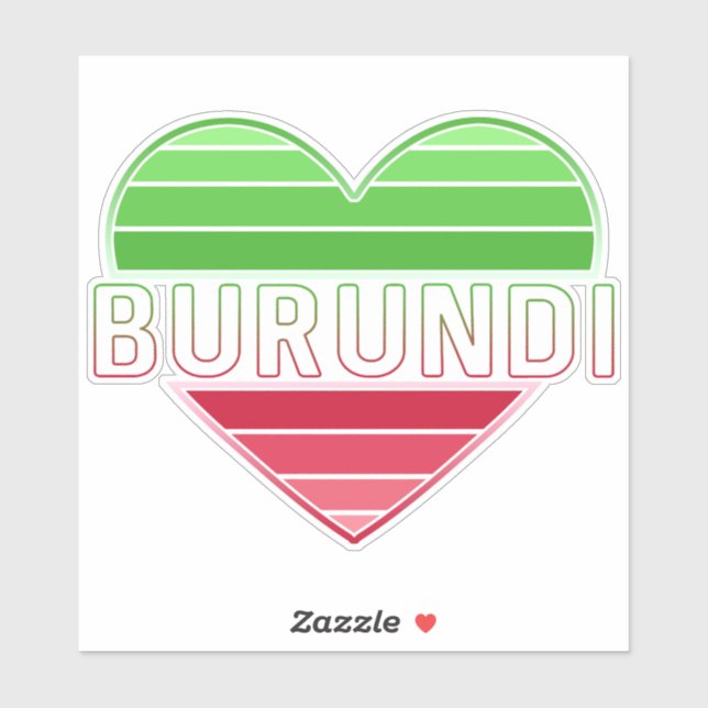 Adesivo Eu Amo Burundi, Coração das Cores de Bandeiras Bur (Folha)
