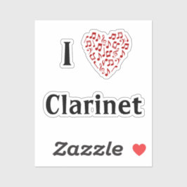 Adesivo Eu Amo Clarinete Coração Vermelho de Notas Musicai