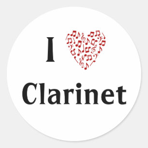 Adesivo Eu Amo Clarinete Coração Vermelho de Notas Musicai