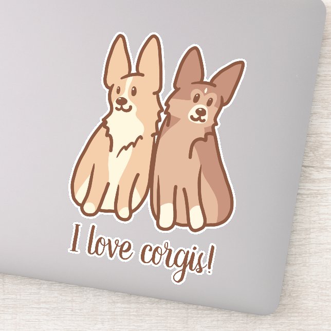 Adesivo "Eu Amo Corgis!" Dois Corgis Cute (Detalhe)