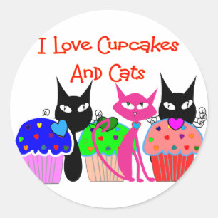 Adesivo "Eu amo cupcakes e gatos"--Presentes dos amantes
