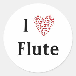 Adesivo Eu Amo Flauta Coração Vermelho de Notas Musicais