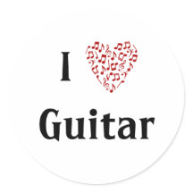 Eu Amo Guitarra Coração Vermelho de Notas Musicais