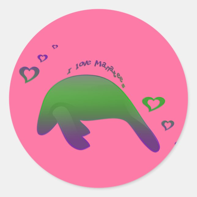 Adesivo Eu amo Manatees Green Purple (Frente)