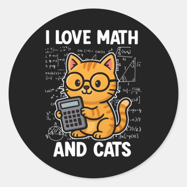 Adesivo Eu Amo Matemática E Gatos (Frente)