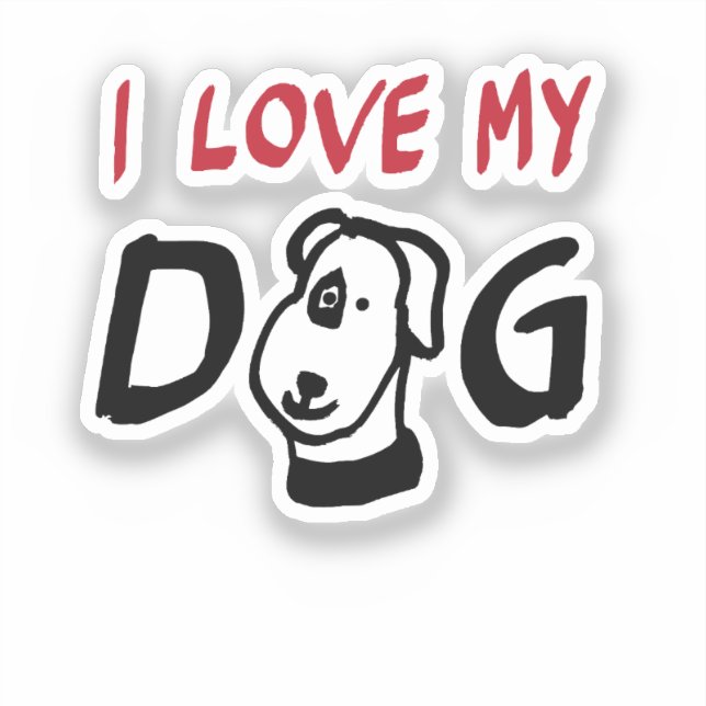 Adesivo Eu amo meu cachorro com ilustração de cachorro (Frente)