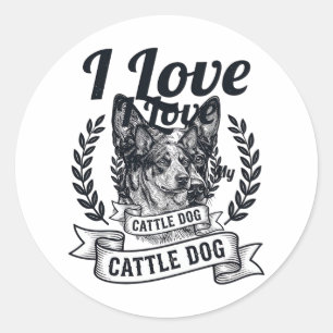 Adesivo Eu Amo Meu Design de Gravura Vintage Cattle Dog_1
