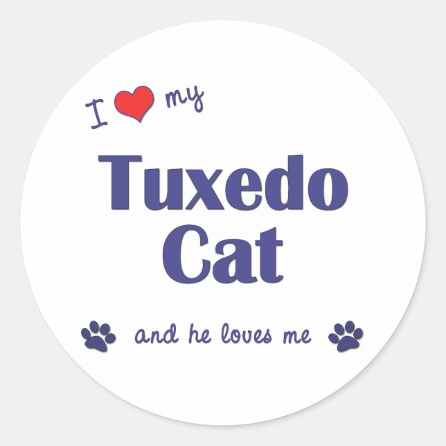 Adesivo Eu Amo Meu Gato Tuxedo (Gato Masculino) (Frente)