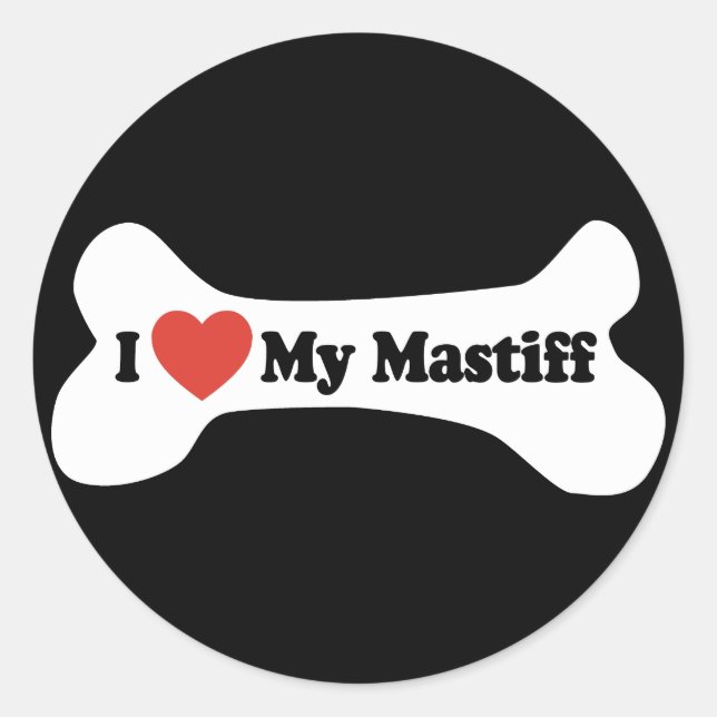 Adesivo Eu Amo Meu Mastiff - Osso Cachorro (Frente)