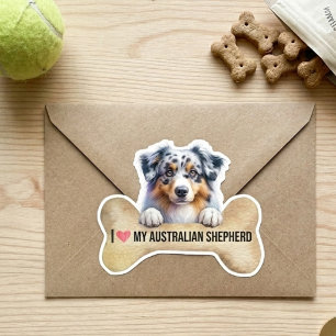 Adesivo Eu Amo Meu Osso de Cachorro Blue Merle Australian