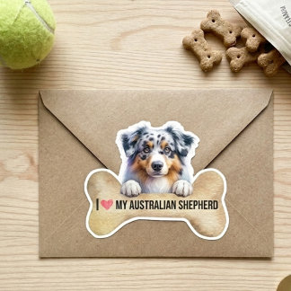 Adesivo Eu Amo Meu Osso de Cachorro Blue Merle Australian 