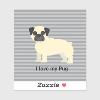 Adesivo Eu amo meu Pug Gray Lined