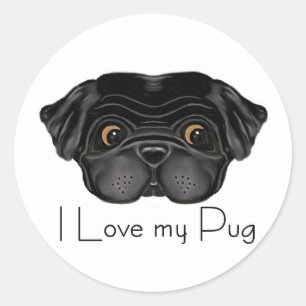 Adesivo Eu amo meu Pug preto