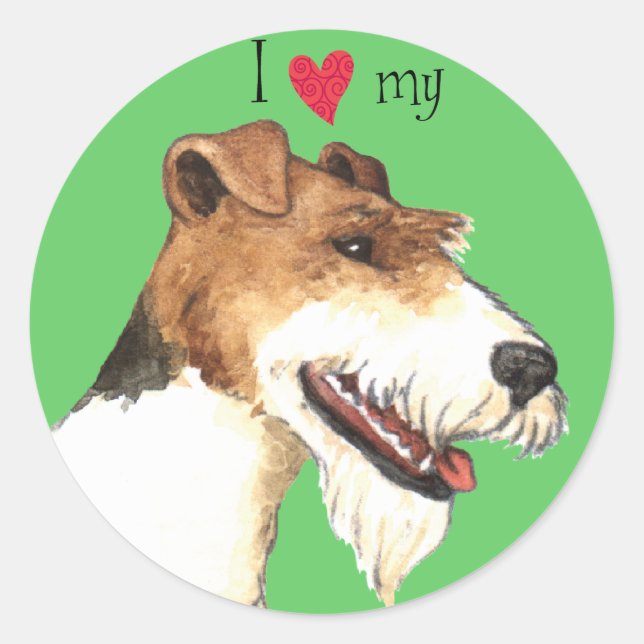 Adesivo Eu amo meu Wire Fox Terrier (Frente)