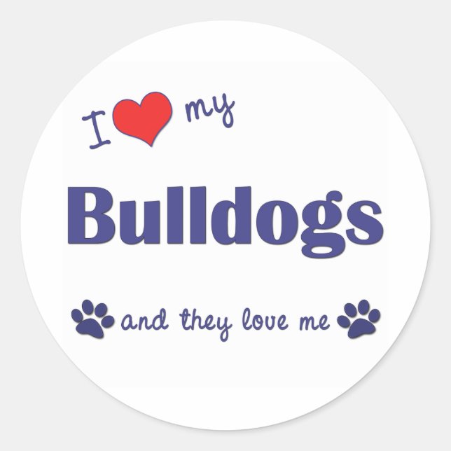 Adesivo Eu Amo Meus Bulldog (Vários Cães) (Frente)