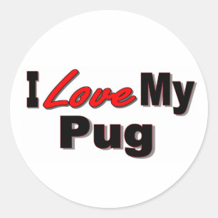 Adesivo Eu amo meus presentes e roupa do cão do Pug