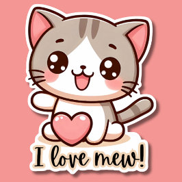Adesivo Eu Amo Mew Kawaii Kitten À Prova de Água