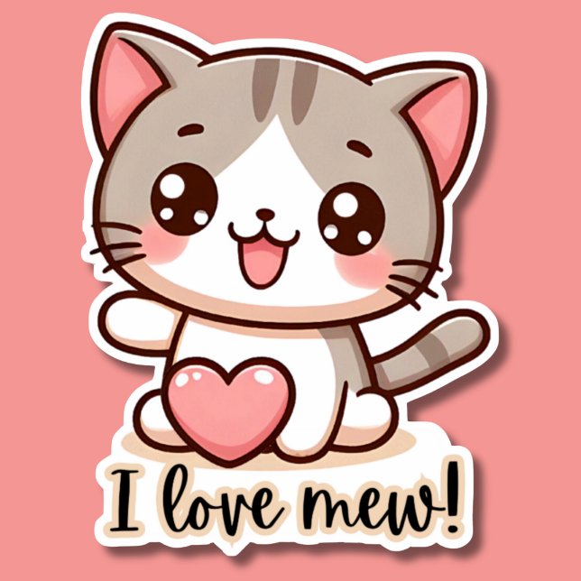 Adesivo Eu Amo Mew Kawaii Kitten À Prova de Água (Criador carregado)