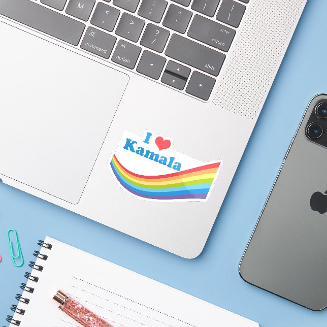 Adesivo Eu amo o Laptop Kamala Rainbow (Notebook com iPhone)