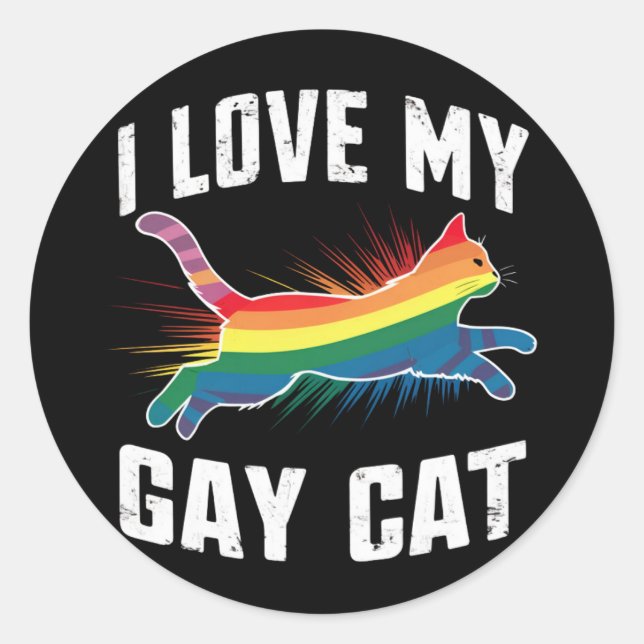 Adesivo Eu Amo O Meu Gay Gato Engraçado Do Arco-Íris Lgbt (Frente)
