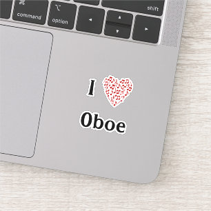 Adesivo Eu Amo Oboé Coração Vermelho de Notas Musicais Vin