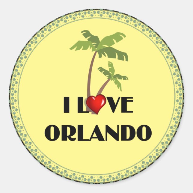 Adesivo Eu Amo Orlando, design tropical (Frente)