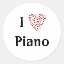 Eu Amo Piano Coração Vermelho de Notas Musicais