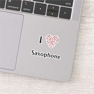 Adesivo Eu Amo Saxofone Coração Vermelho de Notas Musicais