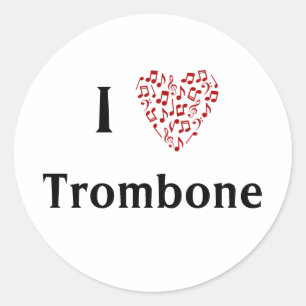 Adesivo Eu Amo Trombone Coração Vermelho de Notas Musicais
