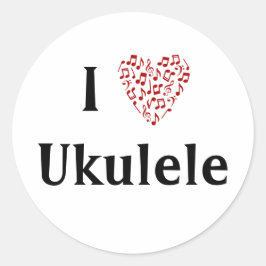 Adesivo Eu Amo Ukulele Coração Vermelho de Notas Musicais