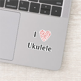 Adesivo Eu Amo Ukulele Coração Vermelho de Notas Musicais