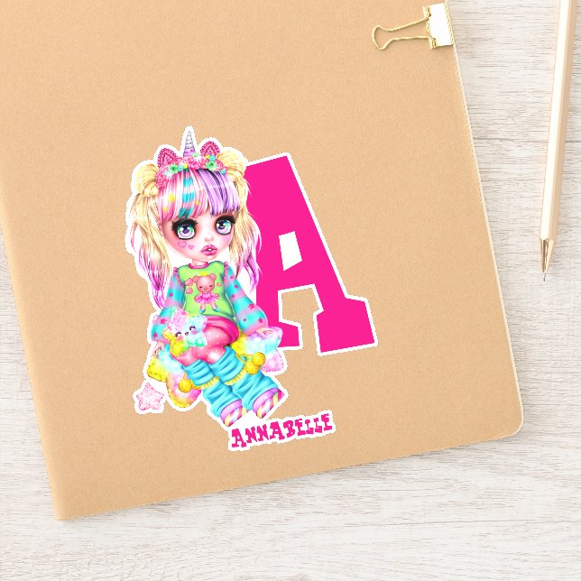 Adesivo Eu Amo Unicórnios Kawaii Chibi Girl Chamada Gift (Notebook)