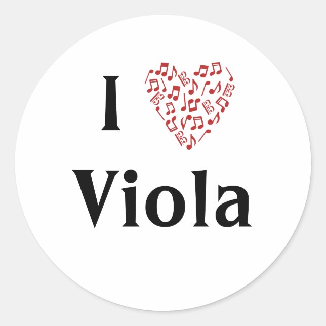 Adesivo Eu Amo Viola Clave de Dó Vermelho Coração de Notas (Frente)