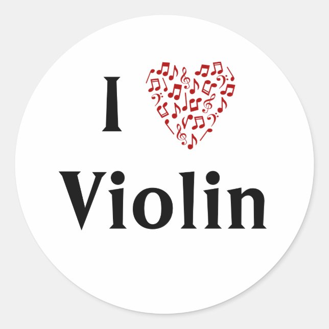Adesivo Eu Amo Violino Coração Vermelho de Notas Musicais (Frente)