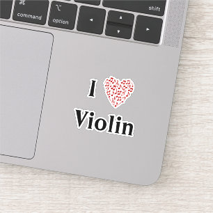 Adesivo Eu Amo Violino Coração Vermelho de Notas Musicais 