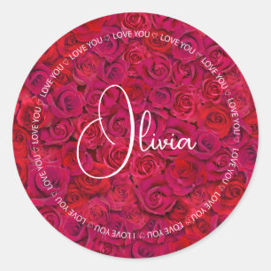 Adesivo Eu Amo Você Nome Personalizado Rosas Vermelhas Amo