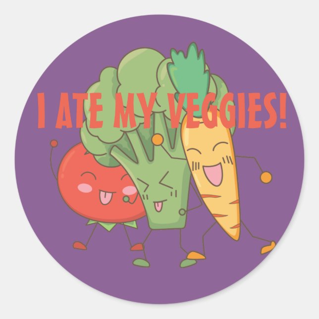 Adesivo Eu Comi Meus Legumes Tomate Brócolis Cenoura Roxo (Frente)