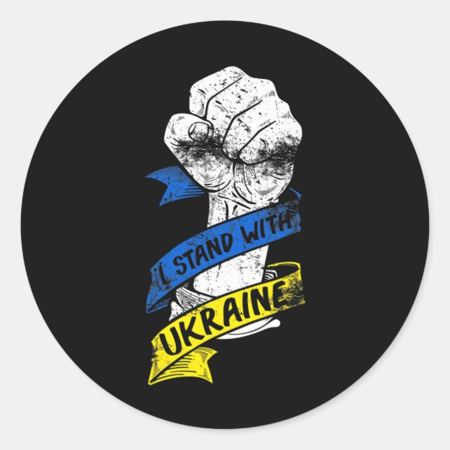 Adesivo Eu Fico Com a Faixa de Poder da Bandeira da Ucrâni (Frente)