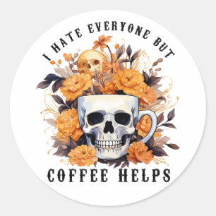Adesivo Eu Odeio Todo Mundo, Mas Café Ajuda O Skeleton Hal