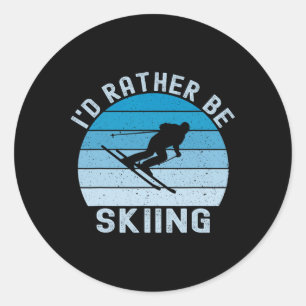 Adesivo Eu Preferiria Estar Esquiando Retro Esquiador Vint